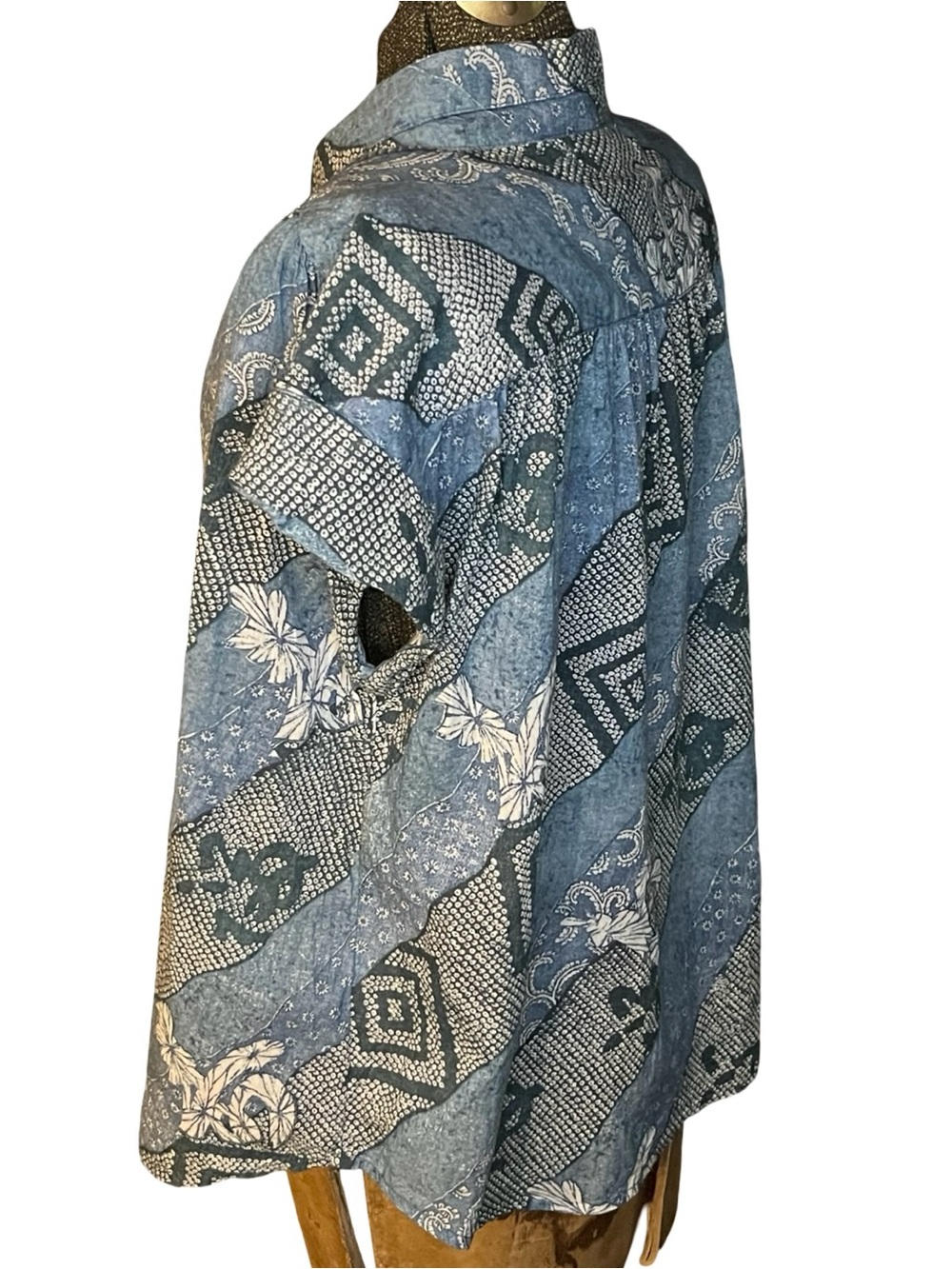 Maison Hotel Ayako Shirt Shikoku Indigo Blue Floral Cotton Voile Blouse Size S - Picture 9 of 14